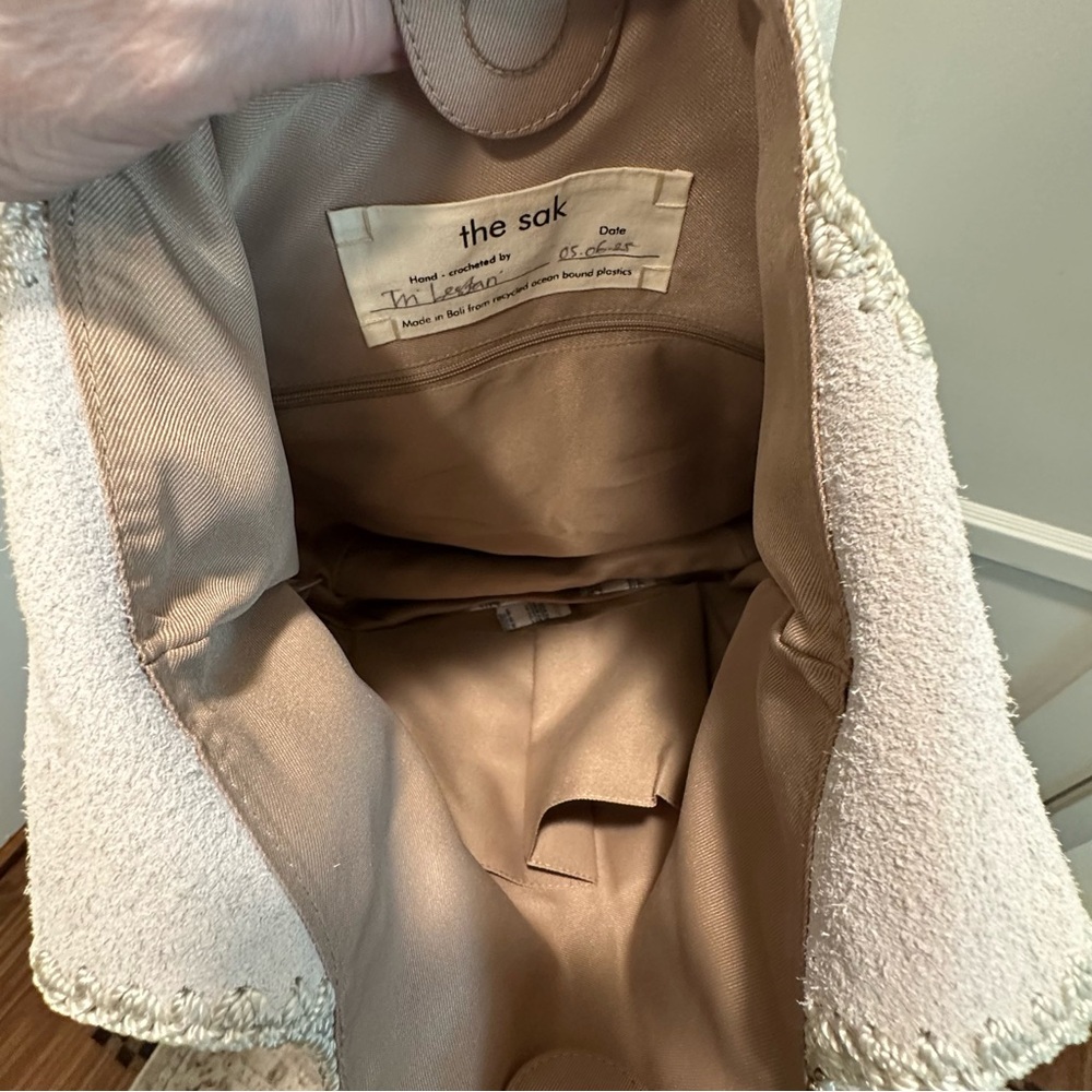 The Sak 120 Medium Leather Tan and Cream Crochet Hobo Bag - Picture 5 of 6